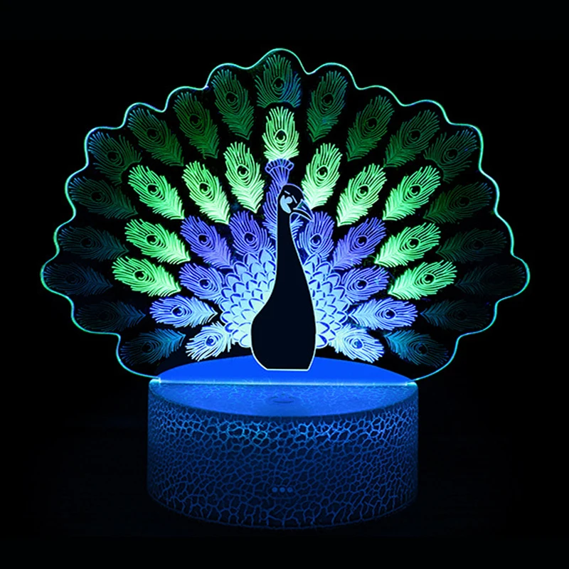 3D Vision Night Lights Peacock RGB LED Color Changing Touch Remote Control Creative Gift Table Desk Lamp Home Bedroom Decoration