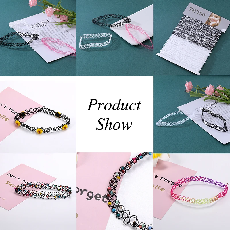 ZS 6/12pcs Vintage Tattoo Choker Necklace Set for Women Girls Elastic Chain Necklace Colorful Punk Gothic Stretch Necklace Lace