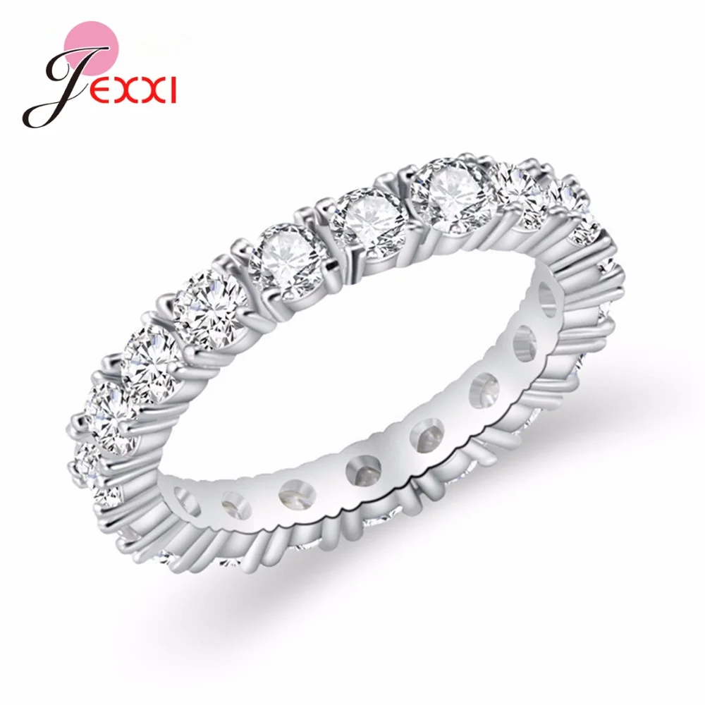 Fast Shipping Genuine 925 Sterling Silver Color Bridal Rings Bright Crystal Rings For Women Super Cute Jewelry Gift For Wife