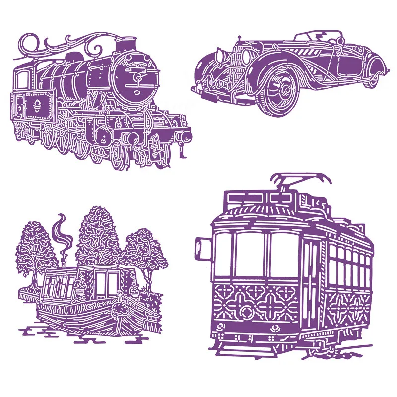 金属製のカッティングダイ,ボート,ヴィンテージ,車,バス,電車,diy用のステンシル,スクラップブッキングの装飾,手作りのエンボス加工,2019