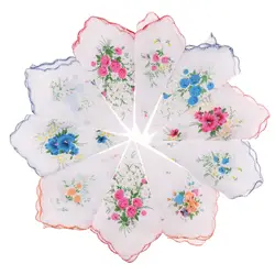 10-pack Pure Cotton Women Flower Fabric Handkerchiefs 28 X 28 Cm