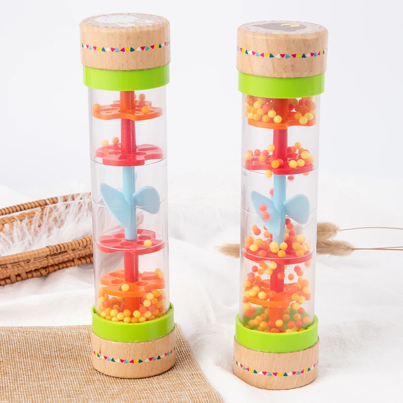 Children's wooden fun rain sound tube toy kindergarten early education rain sound device percussion instrument rainbow sand tube