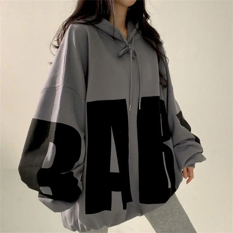 Fashion Letter Printing Hoodies Women 2024 Spring Autumn Thin Street Sports Loose Large Size Casual Hooded Pullover Womens Tops