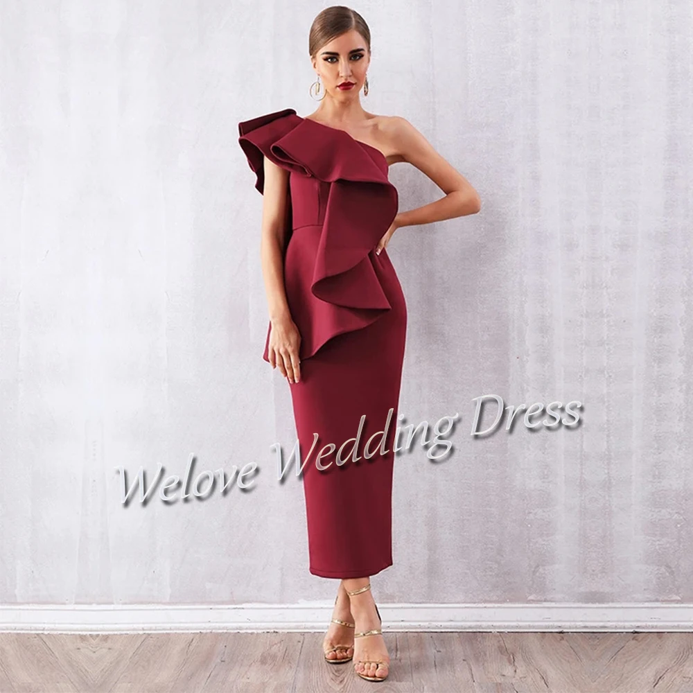 Elegancka matka panny młodej jedno ramię do kostek szczupły prosty gość szeroki zwężony zamek z powrotem pan młody mama Bridal Vestidos