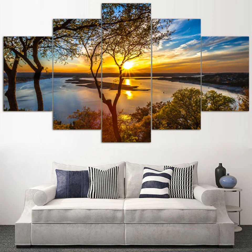 Beautiful Sunrise Nature Landscape HD Print Painting Pictures Canvas Posters Modern Wall Art, Living Home Room Decor, 5 Pictures