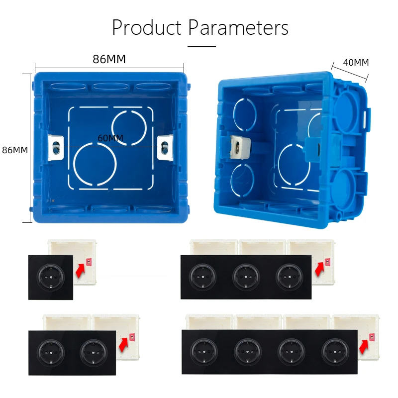 Avoir 86 Type Square Cassette Mounting Box Wall Socket Switch Wire Dark Box Installation Box Blue Red White Plastic Junction Box