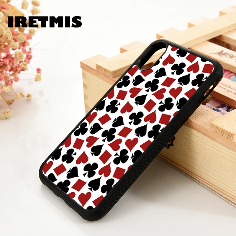 Iretmis 5 5S SE 6 6S TPU Silicone phone case cover for iPhone 7 8 plus X Xs 11 Pro Max XR Poker Playing Card Suit Casino Pattern