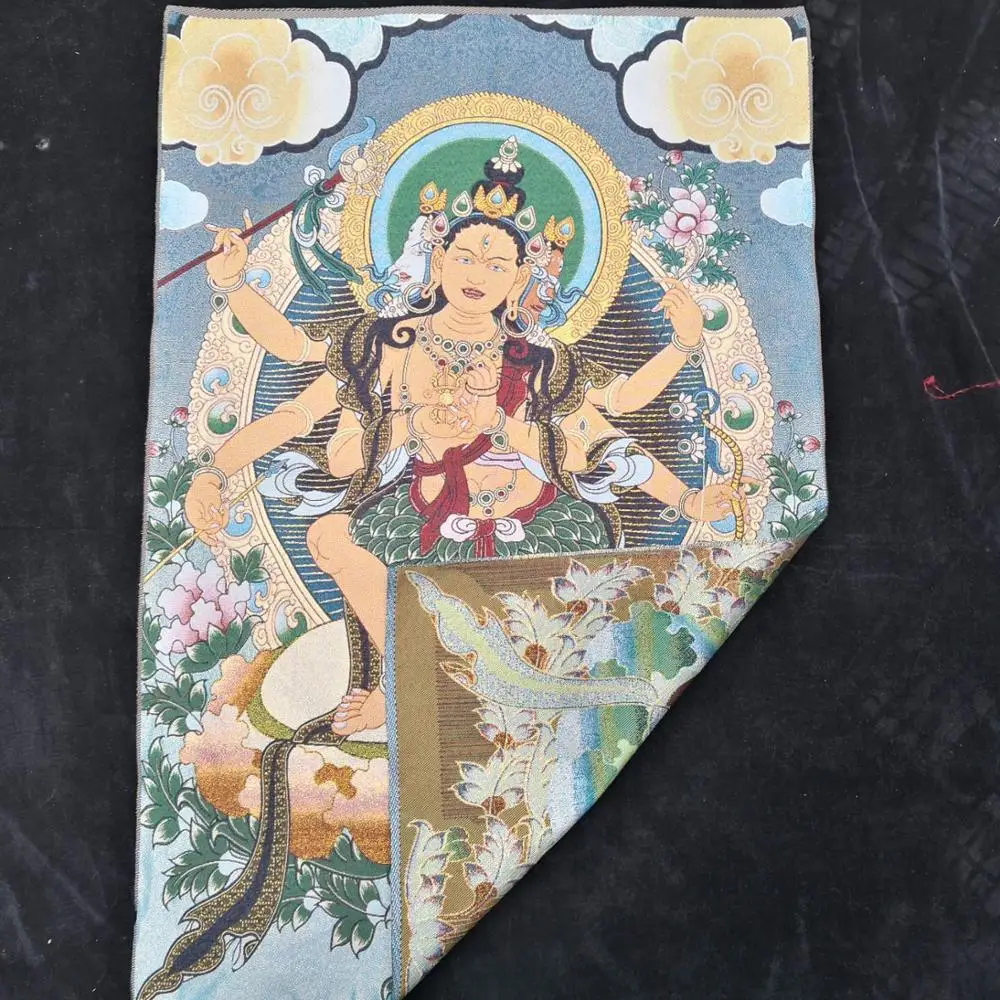 Thangka Embroidery Tibetan Buddhism Silk embroidery brocade Nepal Maricideva  Marichi Three-headed six-armed Buddha Thangkas