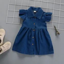 IENENS Toddler Girl Dress Baby Jeans Clothes Infant Cotton Soft Denim Dresses Kids Sleeveless Clothing Fit 1-4 Years