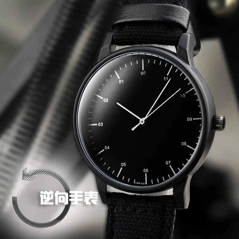 gift Enmex backward men wristwatch creative anticlockwise watch reversal time simple style canvas strap fashion watch