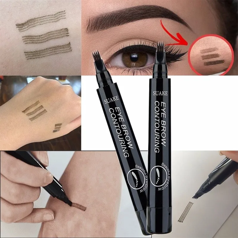 4 Colors Eyebrow Pen Waterproof 4 Fork Tip Eyebrow Tattoo Pencil Long Lasting Natural Dark Brown Liquid Eye Brow Pencil