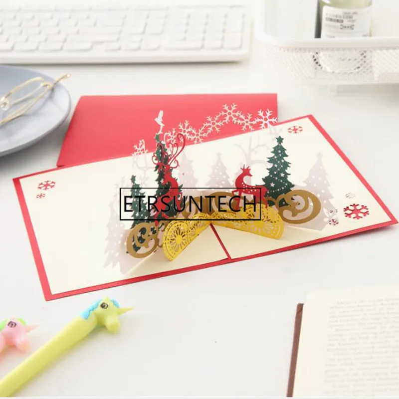 100pcs Handcrafted Origami 3D Greeting Christmas Card Elk Forest Christmas Eve Gift Event Party Supplies