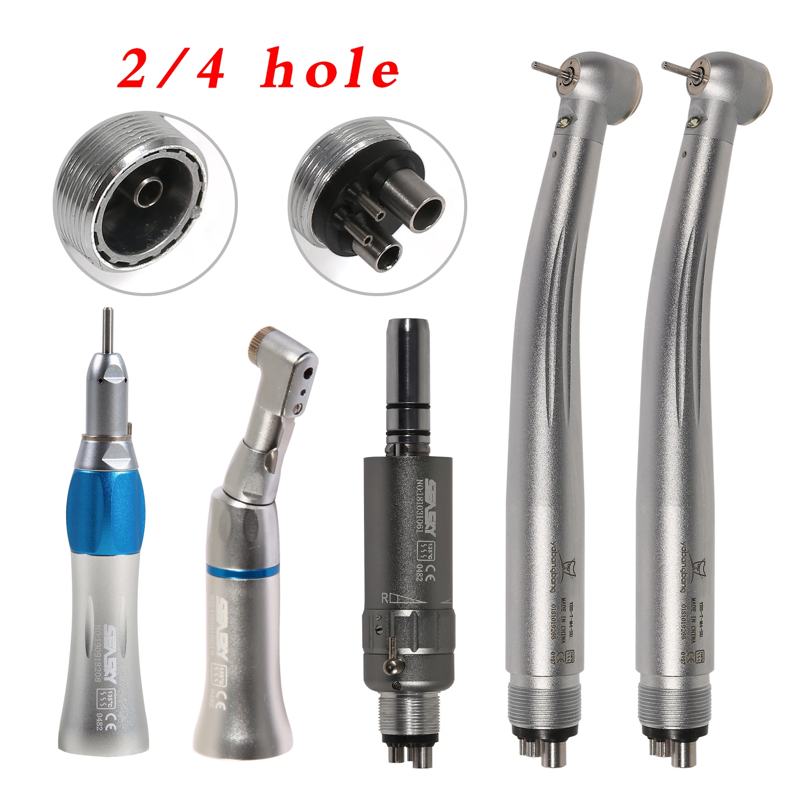 Dental Low Speed Handpiece 2/4 hole Contra Angle Latch Type Straight Nose Motor+2Pcs High Speed LED Handpiece Push Button NSK