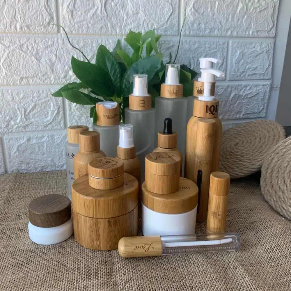 cream jar bamboo 10g 30g  friendly aluminum inner bamboo jar empty  glass spray pump bamboo bottles cosmetic container