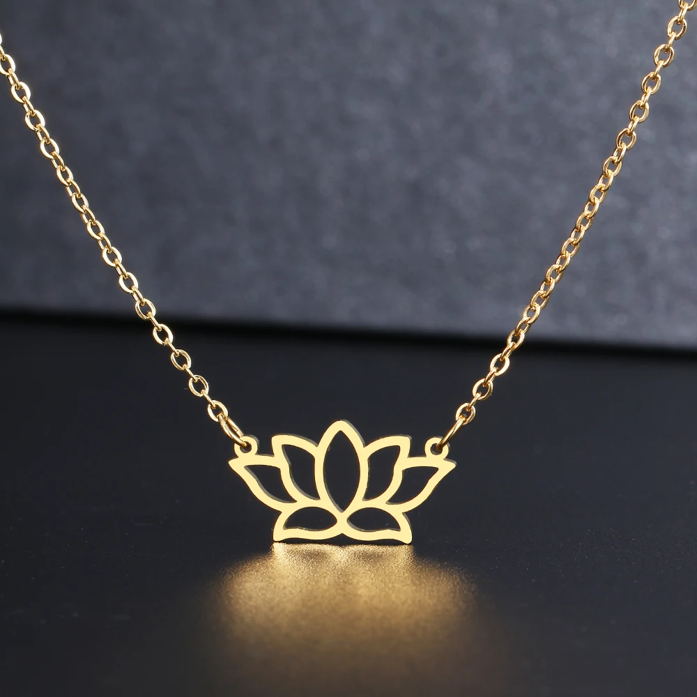 Stainless Steel Necklaces Small Yoga Lotus Pendant Chain Collar Fashion Necklace For Women Jewelry Party Friends Gifts One Piece