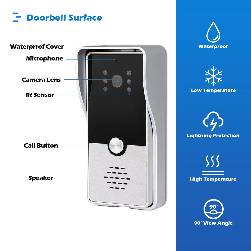 Avata 7 Inch Wired Video Doorphone Intercom 1000TVL Video Doorbell Camera Waterproof Intercom With Electronic Lock For Home