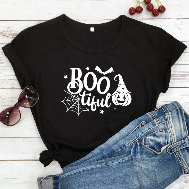 Bootiful T-shirt Autumn Holiday Tops Tees Funny Unisex Short Sleeve Halloween Party Gift Tshirt Spooky Women Graphic