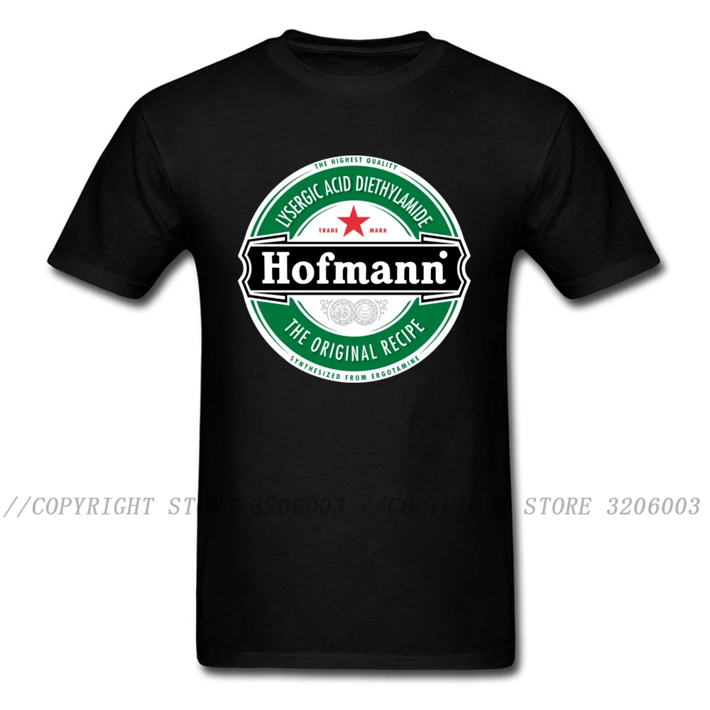 100% Cotton Hofmann LSD Beer Label Black T-shirt Men T Shirt Quality Cotton No Fade Digital Print Cartoon Tee Shirts