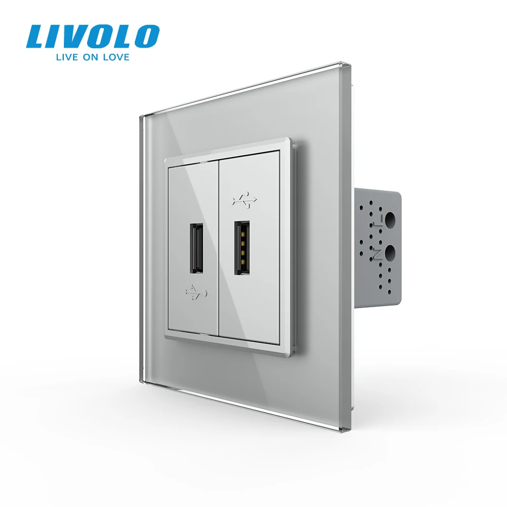 Imagem -03 - Tomada de Bolso Livolo Painel de Vidro Cristal Branco Gang Tomada Usb Tomada de Parede 220v250v Vl-c792u11 12 Parede Embutida