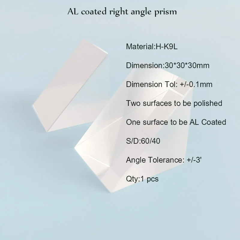 1 piezas 30*30*30mm AL recubrimiento de ángulo recto prisma N-BK7 (K9) componentes ópticos vidrio para equipos ópticos de precisión instrumentos