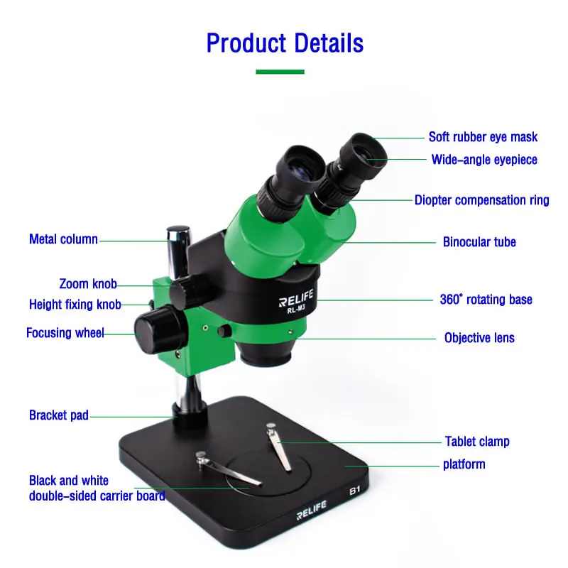 Microscopio binoculare Stereo trinoculare 7-45X lente d\'ingrandimento per microscopio con Zoom continuo per dispositivo di riparazione elettronica