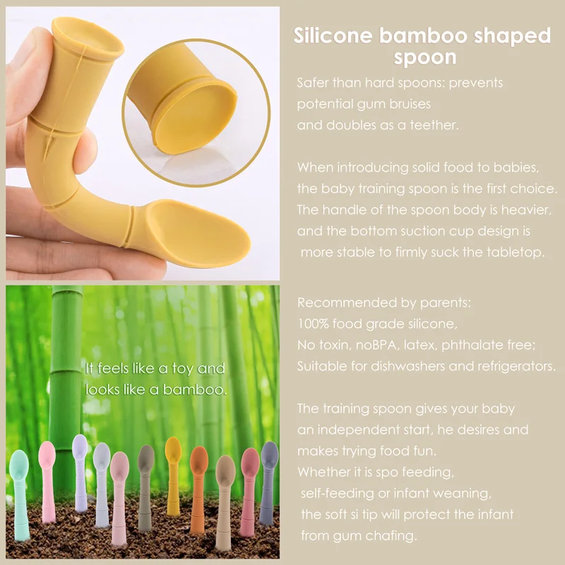 Baby Soft Silicone Spoon Feeding Accessories Spoon Silicone Tableware New design bamboo shape Teething Infant Chewing Toy