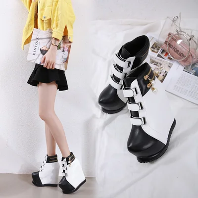 2019 New Winter Muffin Bottom Short Tube Boots Thick Bottom Heightening Wedges Heels Women\'s Shoes Slope Heel Plush Boots