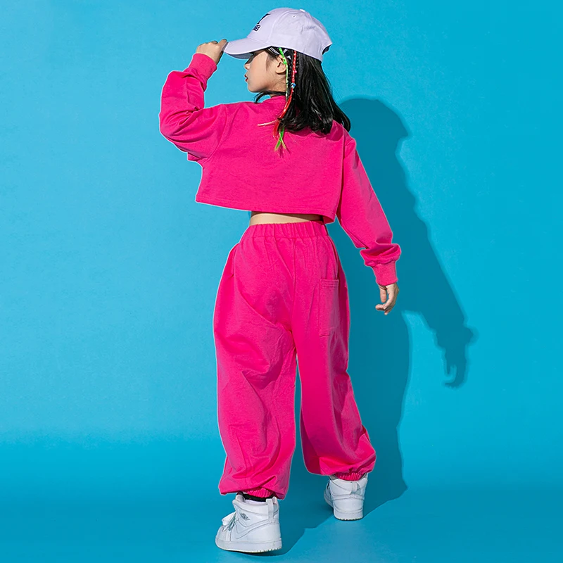 Vêtements Hip Hop pour filles, Costume de danse moderne, Rose, Crop, Y-Pants, Catwalk, Stage Outfit, Ballroom Children, BL7237