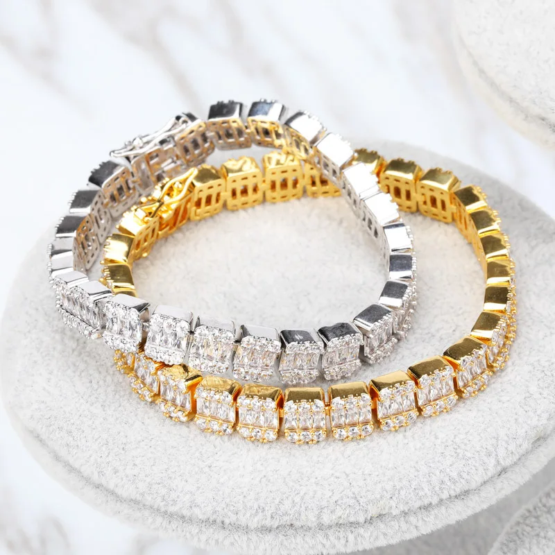 Hip Hop AAA Cubic Zirconia Bling Iced Out Tennis Chain Bracelets Women Men 1 Row CZ Link Chain Charm Jewelry Gold Color