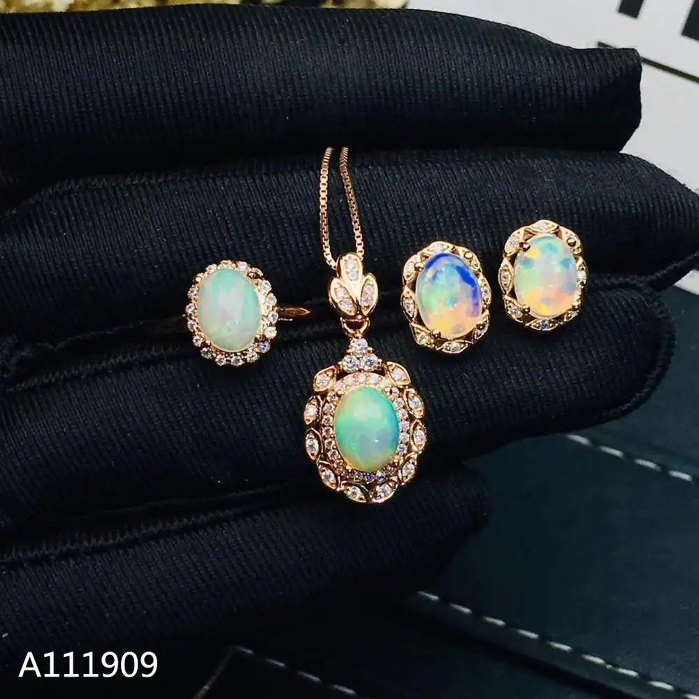 

KJJEAXCMY boutique jewelry 925 sterling silver inlaid Natural Opal Necklace Ring Earring Suit Support Detection