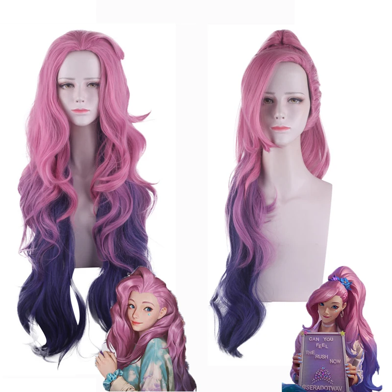 

Game LoL Seraphine Cosplay Wig KDA Role Play Curly Pink Purple Wigs Heat Resistant Synthetic Hair Halloween Party Accessories