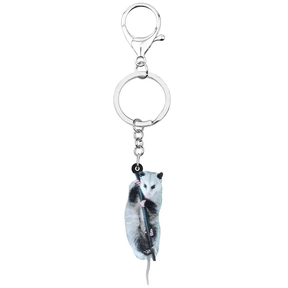 Bonsny Acrylic Cute Opossum Keychains Print Long Animal Key Ring Jewelry Gift For Women Kids Teens Classic Birthday Gift Charms