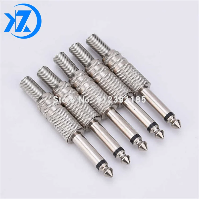 2pcs 6.35mm / 6.5mm 2Pole Mono Amplifier Plug 6.35 / 6.5 Metal Microphone jack plug-in Audio Connector for KTV