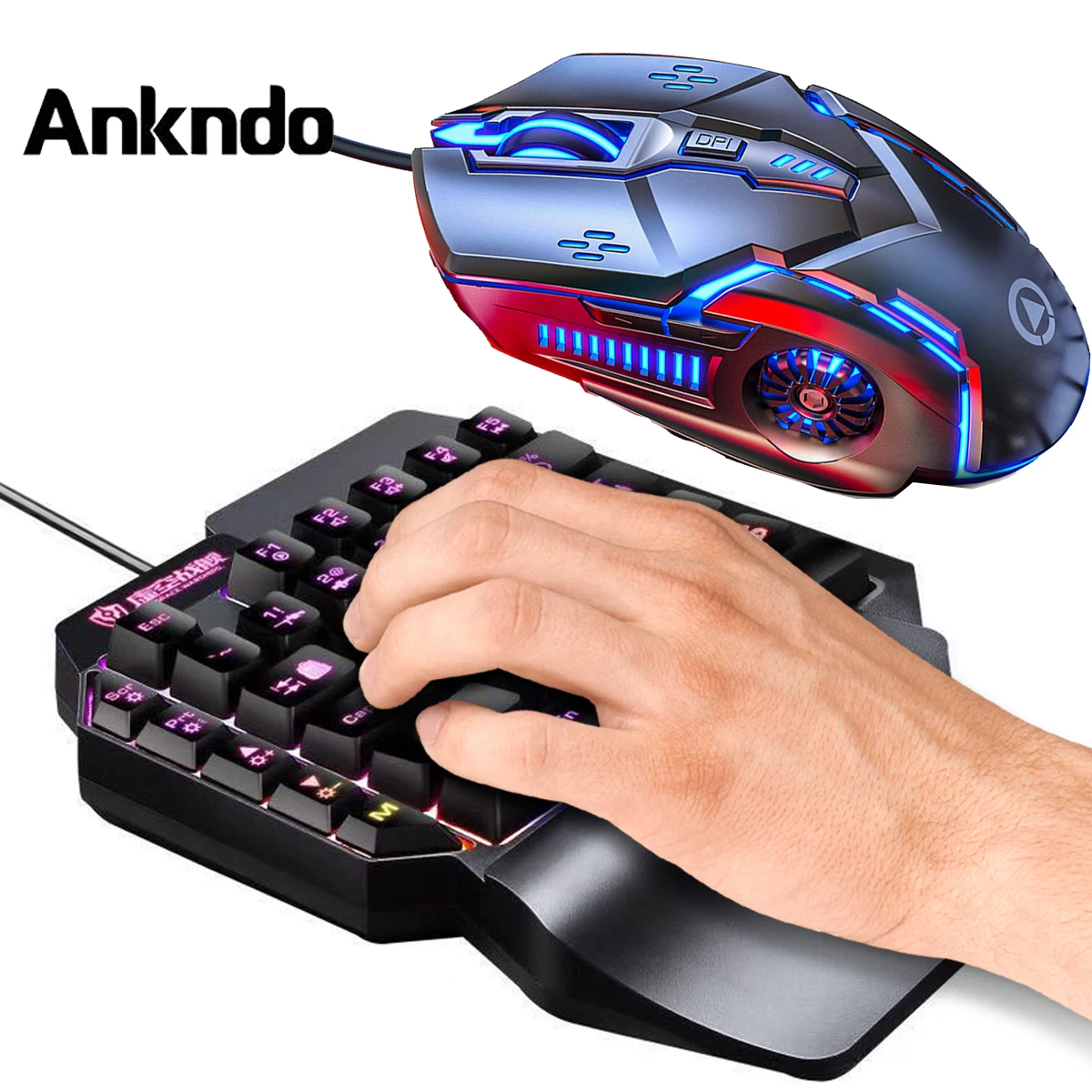 

ANKNDO планшет для ноутбука, планшетов, Игровая клавиатура, мышь, RGB светодиодная подсветка, мини игровая клавиатура, 39 клавиш, клавиатуры для одной руки