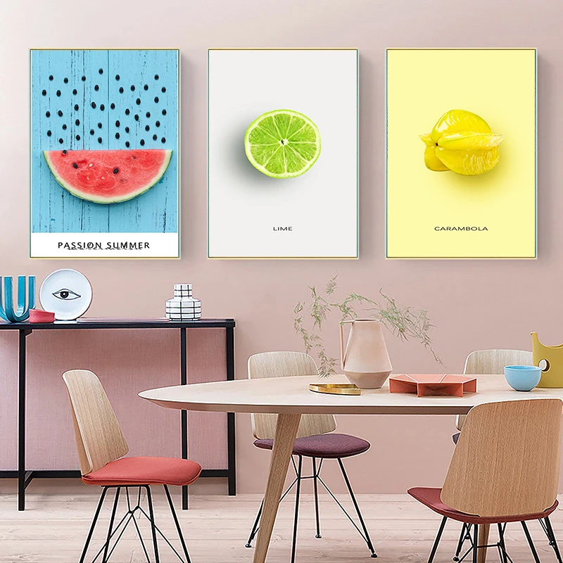 Fruit Aesthetic Wall Art Pictures Prints Strawberries Oranges Cute Personalized Canvas Interior Paintings Poster Home Decor