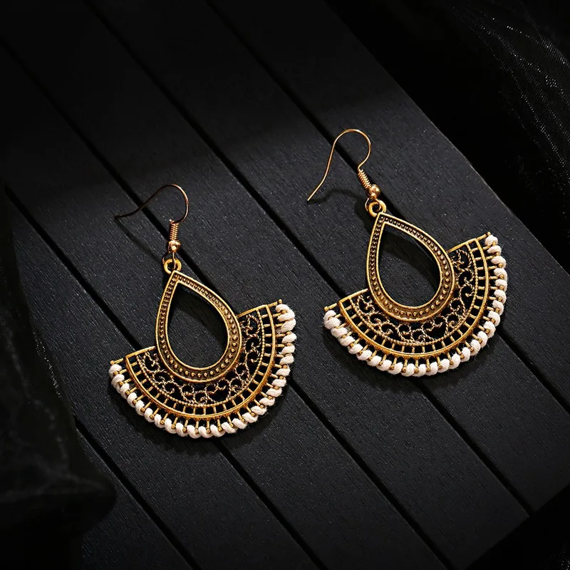 Retro Sector Gold Color Hollow Turkish Jewelry Indian Jhumka Earrings Bijoux Handmade Women's Vintage Turkey Boho Earrings