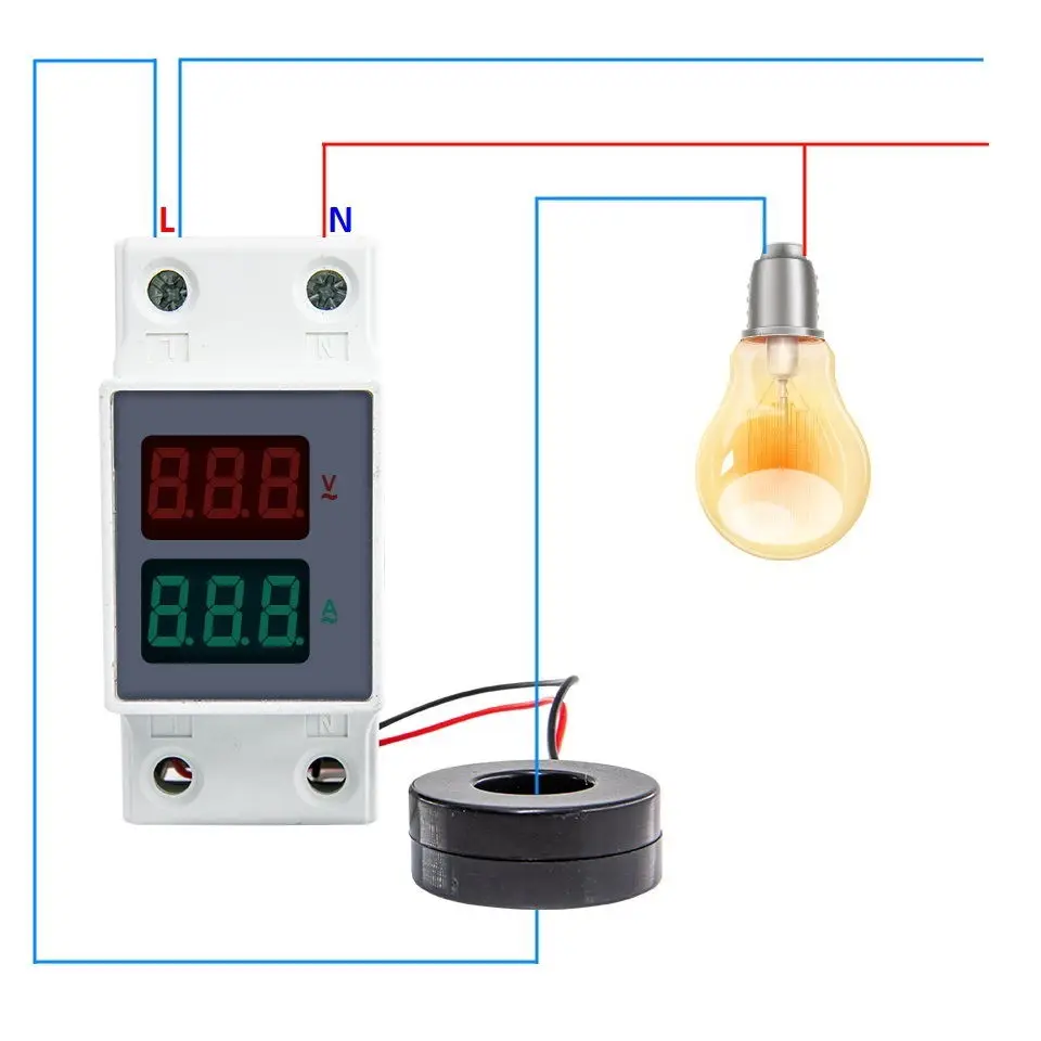 DIN السكك الحديدية التيار المتناوب 80-300 فولت 0-99.9A الفولتميتر مقياس التيار الكهربائي Led عرض لوحة الجهد الحالي متر مع محول