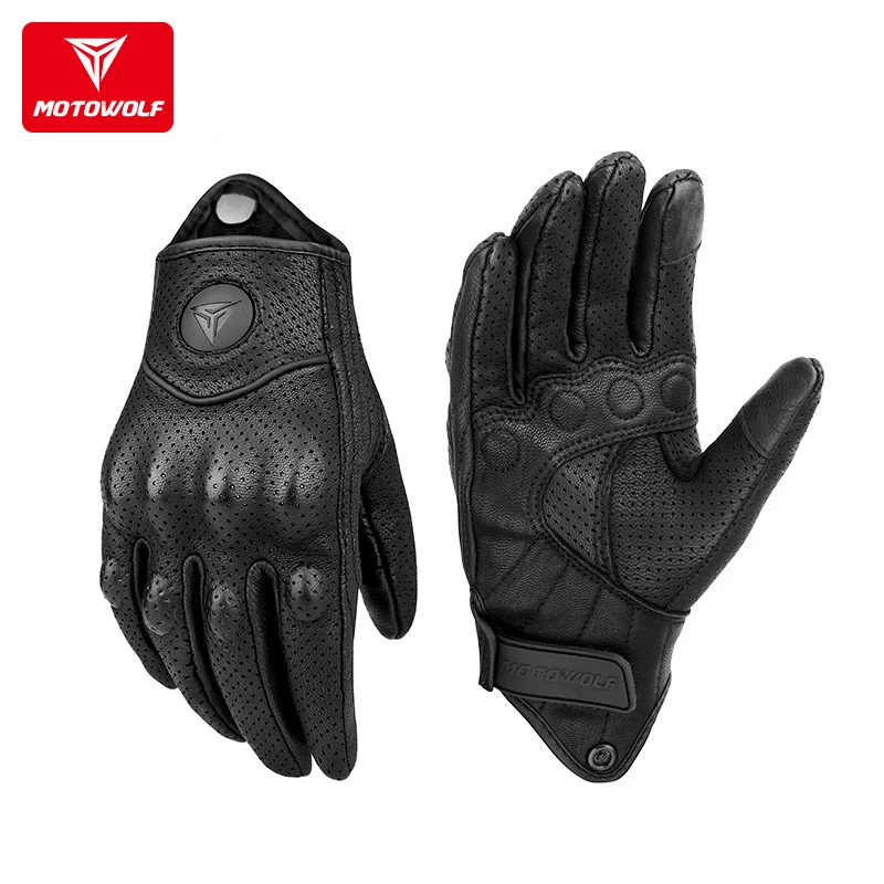 Genuine Leather Motorcycle Gloves Winter Gloves Summer Goatskin Riding Touch Operation Fist Joint Protect Guantes Moto Luvas