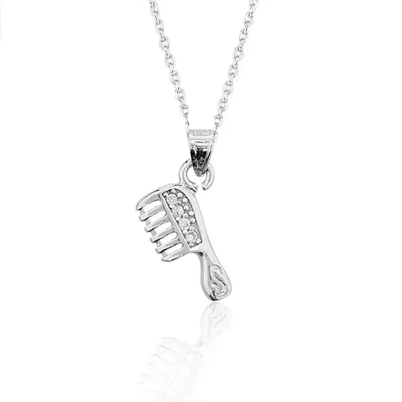 Silver Comb Lady Necklace Zircon Stone 925 Sterling Women Fine Jewelry Wedding Party Birthday Gift - Jeweled - Box - Pendant - Chain Choker - Female - Ladies - Fashion