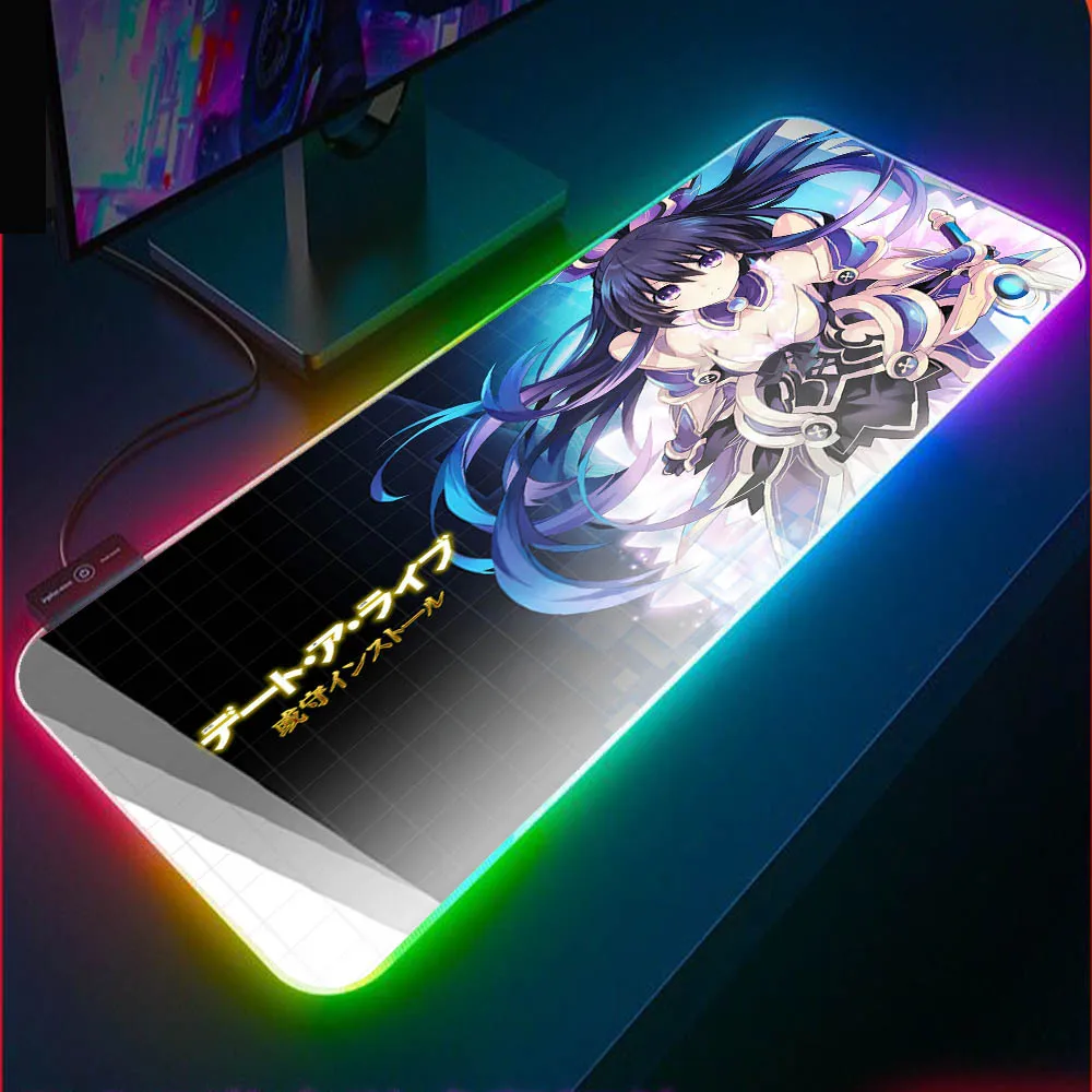 

Tohka Yatogami Mouse Pad RGB Anime Cute Girl Mouse Pad Character Desk Pad PC Game Micemat Gaming Accessories LED Mousepad XXL