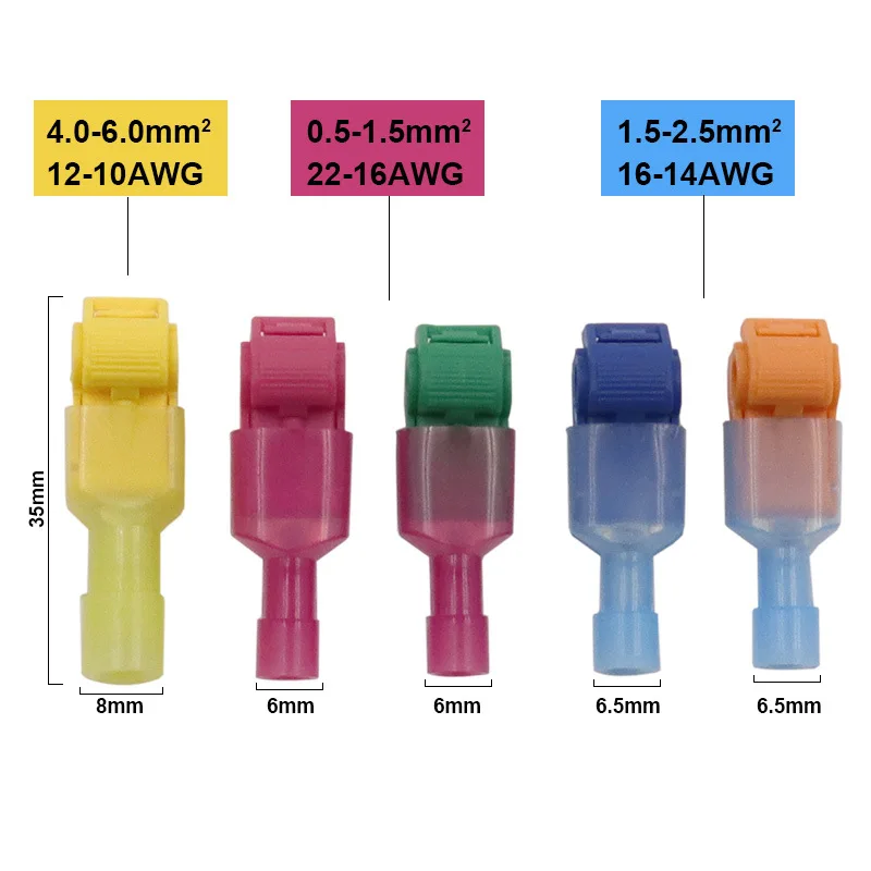 T แตะที่เชื่อมต่อสายไฟขั้วต่อ Crimp Scotch Lock ไฟฟ้ารถยนต์12-10/22-16/16-14AWG 4-6/0.5-1.5/1.5-2.5มม.