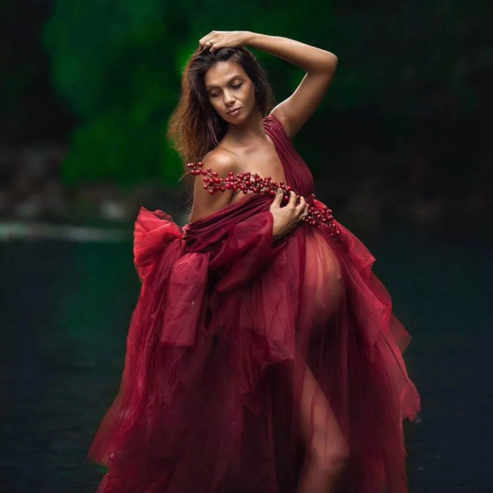 Burgundy Maternity Dress for Photoshoot or Babyshower Custom Made One Shoulder Maternity Dress for Photoshoot 2021 Evening Dress