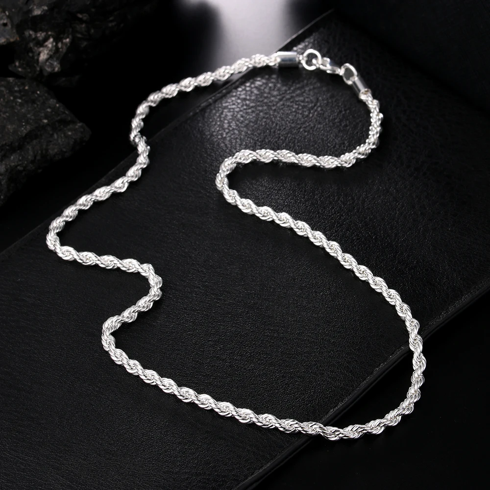 DOTEFFIL 925 Sterling Silver 16/18/20/22/24 Inch 4mm Twisted Rope Chain Necklace For Women Man Fashion Wedding Charm Jewelry