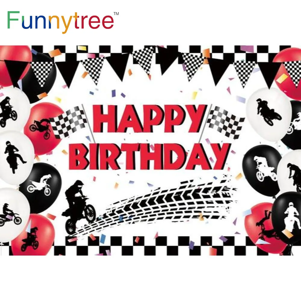 

Funnytree День Рождения Вечеринка гонка мотоцикл баннер шар мальчик Baby Shower декорации фон новорожденные фотографии реквизит