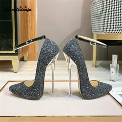 LLXF Primavera 16 centimetri sottili tacchi alti scarpe donna pompe Bling sexy del locale notturno di luce Da Ballo bocca punta a punta Tacchi A Spillo US11 12 13 14 15