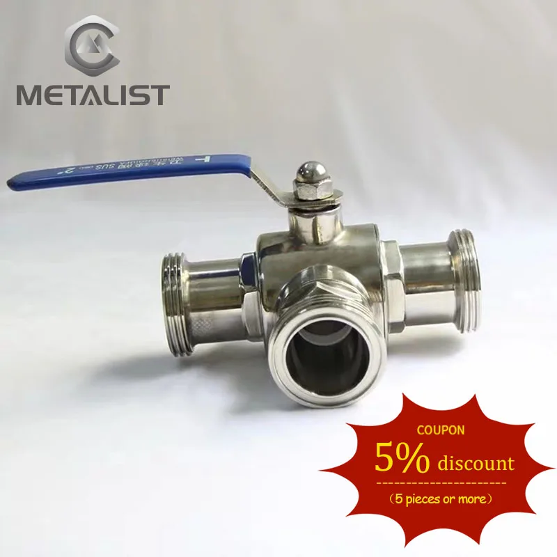 METALIST Pipe OD 89MM SS304 Stainless Steel Sanitary 3 Way Ball Valve T Port Ferrule Type Fit 3.5