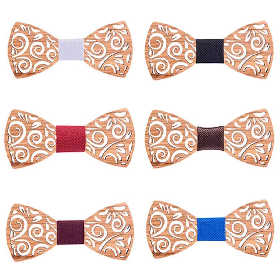 New Design Handmade Adjustable Wooden Bow Tie Mens Floral Hollow Carved Wood Bowtie For Man Wedding Accessories Neck Ties Gift