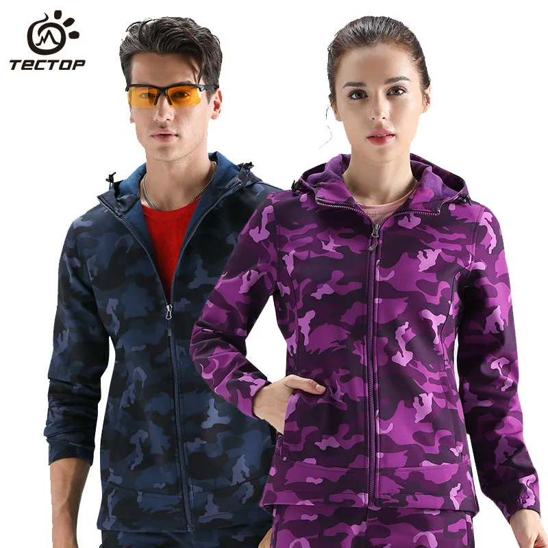 

Tectop Autumn Winter Outdoor Men's Women's Camouflage Soft Shell Jacket Windproof Waterproof Hiking Camping Fleece Warm Clothes