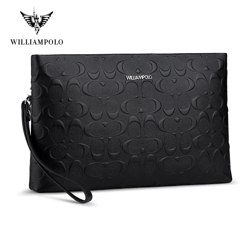 

Clutch Wallet Genuine Leather Men Wristlet Purse Fashion Black Casual Envelope Long Wallets Male Handy Bag For IPAD