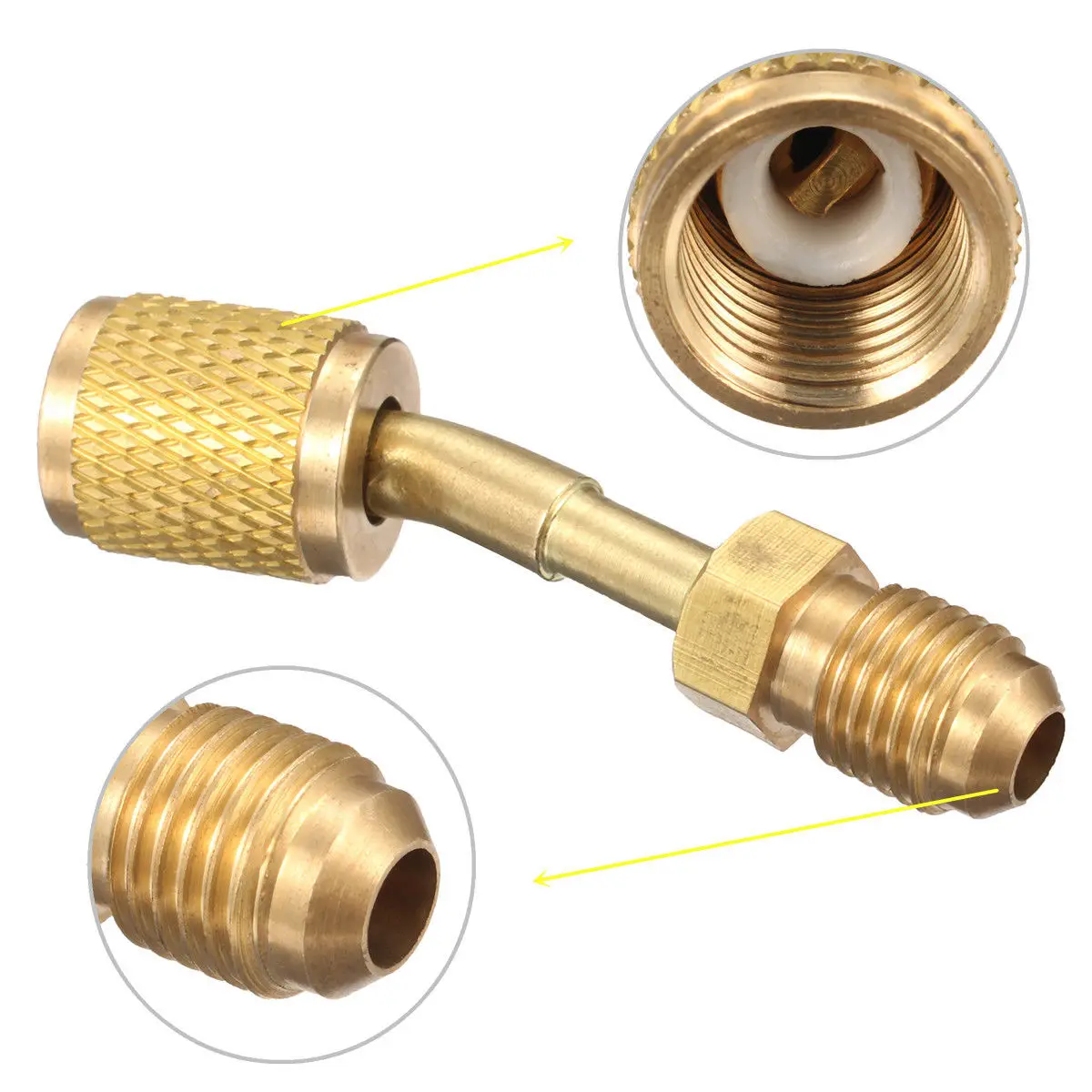 جديد النحاس R410a محول لتكييف الهواء سبليت دون أنابيب خدمة مهايئ منفذ R410a 5/16 "SAE أنثى إلى 1/4" SAE ذكر